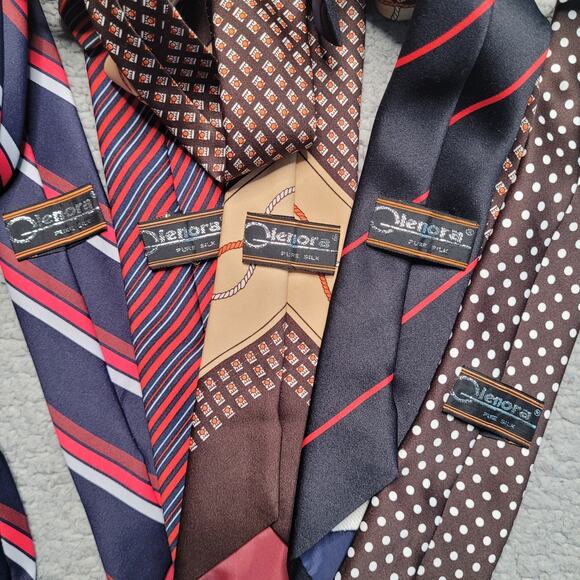 Vintage Elenora Silk Necktie LOT 80s Stripe Dot Geometric Pattern Print Retro - Picture 2 of 3